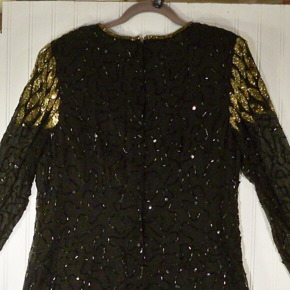 Patra Stenay, Bead, Sequin, Gold Black Dress 14 W - Picture 4 of 11